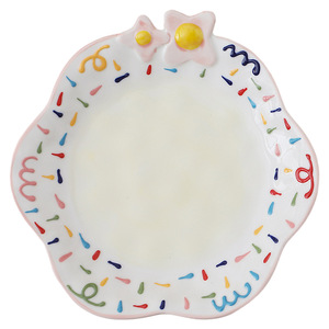 Assiette en <span class=keywords><strong>porcelaine</strong></span> HY2 peinte à la main avec motif floral en relief, compatible micro-ondes, pour petit-déjeuner/pâtes/salade, vaisselle mignonne de dessin animé - Product Image 1