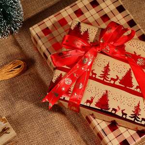 Papel de regalo rojo de Navidad al por mayor de fábrica con estampado en caliente 43*300 cm papel Kraft de regalo - Product Image 4