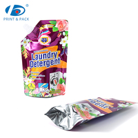 Sachets souples personnalisés imprimés pour lessive, avec bec verseur, pour le stockage de liquides de soins personnels, sacs en plastique Mylar haute barrière avec buse