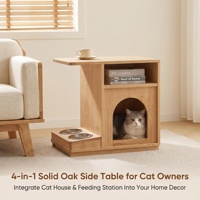 Table d'appoint multifonctionnelle en chêne rouge écologique et durable pour humains et animaux, table de chevet, table d'angle en bois naturel, lit pour chat, table à manger