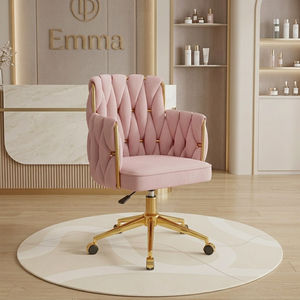 Luxury <b>Pink</b> Velvet Office Chair Modern Hand Woven Gold <b>Frame</b> Swivel Desk Chair Adjustable Computer Vanity Furniture - Product Image 1