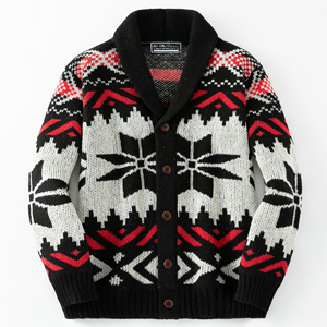 Cárdigan de punto con cremallera y cuello chalera con patrón azteca de <span class=keywords><strong>alpaca</strong></span>, personalizado OEM, para hombre, estilo occidental Navajo, vintage, informal, de invierno, al por mayor - Product Image 2
