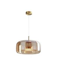 Lámpara Colgante de Techo LED de Vidrio Ámbar Contemporánea, Iluminación Decorativa Minimalista para Sala de Estar