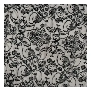 Kain jaring renda grosir ramah lingkungan berkelompok dengan halaman hitam lembut jala beludru berkelompok kain dicetak untuk gaun kemeja dasar