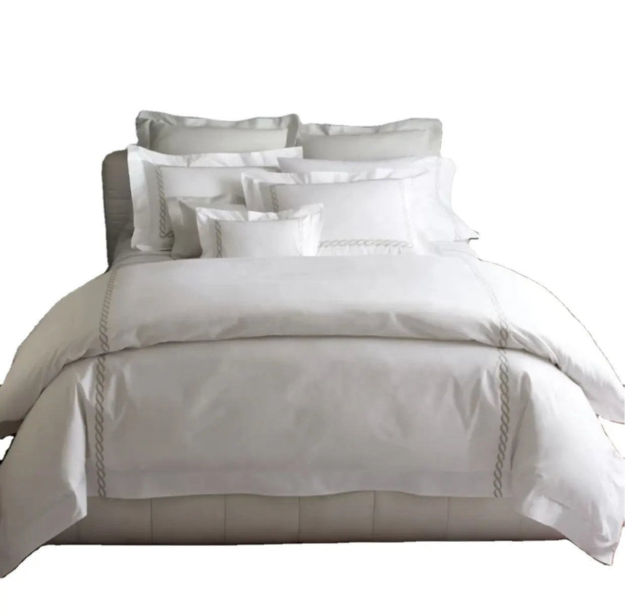 ขนาดที่กําหนดเอง 200tc-1000tc โรงแรมระดับ 5 ดาวผ้าปูที่นอน 4 ชิ้นชุดเครื่องนอนปักผ้าฝ้าย 100% สีขาวโรงแรมผ้าปูที่นอนผ้านวมคลุมเตียง