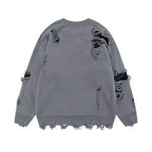 <span class=keywords><strong>Pull</strong></span>-over ras du cou pour homme en maille déchirée style hip-hop, avec logo personnalisé en lettres, 100 % acrylique, pour marques de mode urbaine - Product Image 2