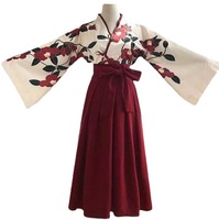 2022 Set Kancing Gaya Cina Retro Oriental Bunga Teh Merah Poppy Hanfu Baru yang Ditingkatkan untuk Kelas Cosplay Wanita Dewasa