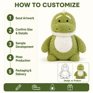 Peluche dinosaure vert kawaii avec ventre blanc, jouet en peluche doux et bouclé, cadeau - Product Image 3