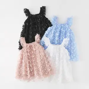 2024 Children's dress summer new style butterfly 3D embroidered girls flying sleeve suspender princess dresses