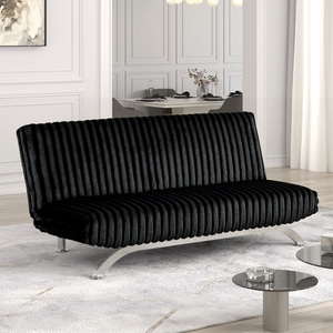 Canapé-lit de style contemporain avec base en métal chromé, transformable en pieds avec pieds de soutien cachés, finition noire - Product Image 3