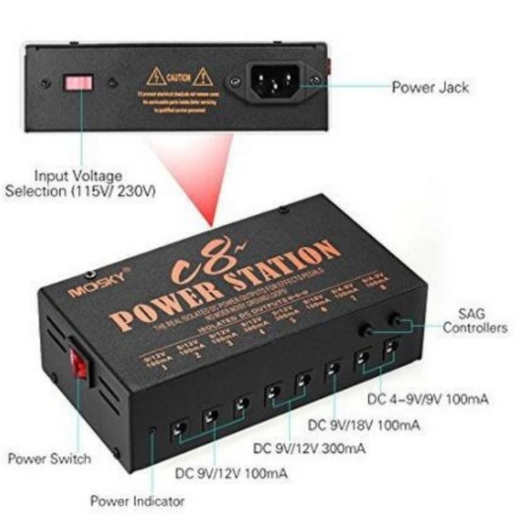 MOSKY C8 Guitar Effect Pedal Power Supply - 8 Isolated Outputs
