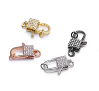 Connecteur DIY pour bijoux en argent sterling 925 avec fermoir mousqueton rectangulaire pavé de logo en or 14K