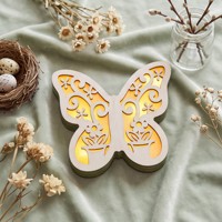 Lampe LED en bois N-CONCEPT personnalisée avec découpe papillon, motif floral, lampe de table décorative en bois, ornement de maison pour le printemps et Pâques