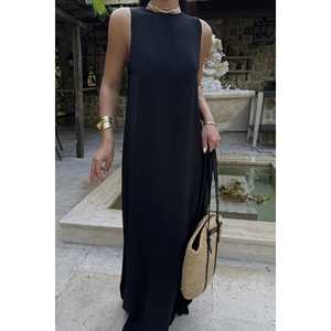 Black Ilona Vintage Ball Gown <b>Dress</b> Long Loose Silhouette Spaghetti Strap High Halter Asymmetrical Natural <b>Fur</b> Maxi Street Print - Product Image 4