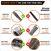 Brosse de nettoyage pour barbecue extra résistante à la chaleur avec long manche en plastique et grattoir en acier inoxydable pour nettoyage à la vapeur – Offre Spéciale
