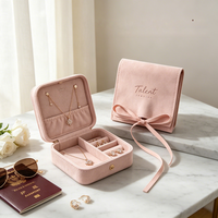 Pochette à bijoux en suède rose personnalisable avec logo, étui de voyage pliable en microfibre avec nœud en ruban pour l'affichage de bagues, colliers et boucles d'oreilles, vente en gros