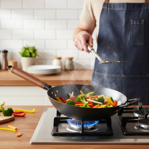 新款畅销轻质铸铁炒锅，可作为厨房用具，木柄炒锅可定制不同尺寸，带手柄 - Product Image 1