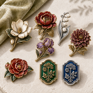 Broches élégantes en relief floral antique, badges métalliques texturés personnalisés pour robes, foulards, boîtes cadeaux - Product Image 3