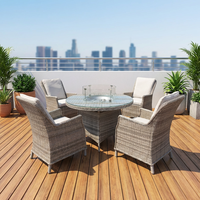 Table de jardin moderne et durable pour l'extérieur, résistante aux UV, en PE, avec chaises en aluminium pour quatre personnes, table de salle à manger, table de foyer en métal imperméable