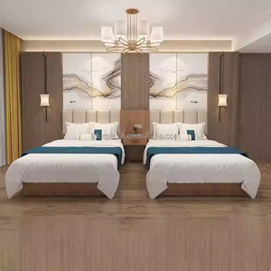 Economical Commercial Hotel Bedroom Furniture Set Solid Wood Bed with Upholstered Headboard Nightstands TV Cabinet & <b>Wardrobe</b> - Product Image 1