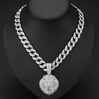 Hotsale américain Hip Hop plein diamant tête de Lion pendentif collier alliage chaîne cubaine laiton alliage de Zinc pour les fêtes cadeaux pour hommes