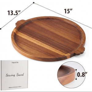 Wooden Double-Eared Serving <b>Tray</b> Round Cheese Charcuterie Board For Party Dining Hotel Use Dark Brown 12 Inch - Product Image 2