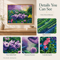 Kit de Peinture Diamant KS Craft Trois Lapins Imprimés + Art Naturel Fantaisie Clair de Lune + Diamants Scintillants Spéciaux + DIY Écologique