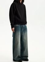 Jean cargo bleu délavé surdimensionné à jambes larges et amples, style skater, avec plusieurs poches, pour hommes - Vente en gros, personnalisable