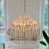 Lustre LED moderne de style bohème, réglable en hauteur, en métal noir et blanc, avec éléments en bois, garantie 5 ans, angle de faisceau 360°
