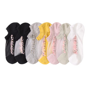 Calzini in Seta <span class=keywords><strong>Trasparente</strong></span> di Cristallo Moda Primavera-Estate, Stile Giapponese, Calzini a Barca per Donna, Calzini con Piccoli Fiori per Ragazze - Product Image 1
