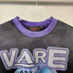 T-shirt pour homme avec imprimé Alien, effet vintage délavé, strass, col rond, manches courtes, style streetwear - Product Image 3