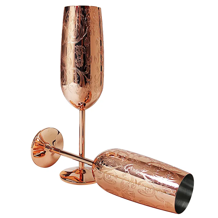 Bicchieri da Champagne in acciaio inossidabile color oro di lusso con Design inciso di alta qualità per la festa di nozze