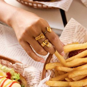 Croissant Shaped <b>Open</b> <b>Ring</b> 18K Gold Stainless Steel Color Blocked Unisex Fashion Jewelry Gift - Product Image 3