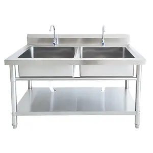 Double bowl commercial stainless steel kitchen sink