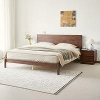 Lit double de mariage en bois massif de noyer noir, style nordique japonais Wabi Sabi, moderne, minimaliste, écologique et durable, vente en gros