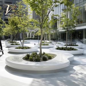 Banco de Patio Moderno para Exteriores, Centros Comerciales y Parques, Fabricado en Fibra de Vidrio Ecológica, Personalizable, Ideal para Piscinas, Árboles y Entradas con Flores - Product Image 4