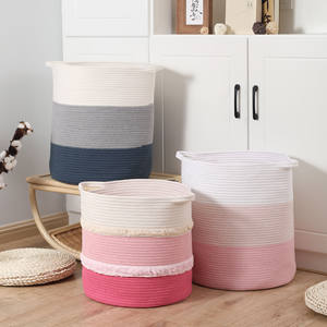 Colorful Large Home Laundry Clothes Sundries Kids Baby Toy foldable handmade woven cotton rope storage basket