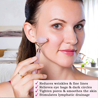 Ensemble de rouleaux de Jade et Gua Sha de haute qualité 100% Quartz Rose naturel-rouleau de massage du visage pour la peau, les yeux, le cou