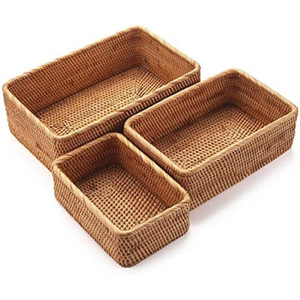Custom Natural Rattan Storage <b>Baskets</b>, Rectangular <b>Woven</b> Fruit <b>Baskets</b>, Wicker Decoration and Organizer for Bathroom - Product Image 1