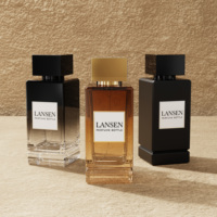 Flacon de parfum vide de luxe en verre de 100 ml avec bouchon, flacons de Cologne rectangulaires personnalisés givrés or et noir avec boîte