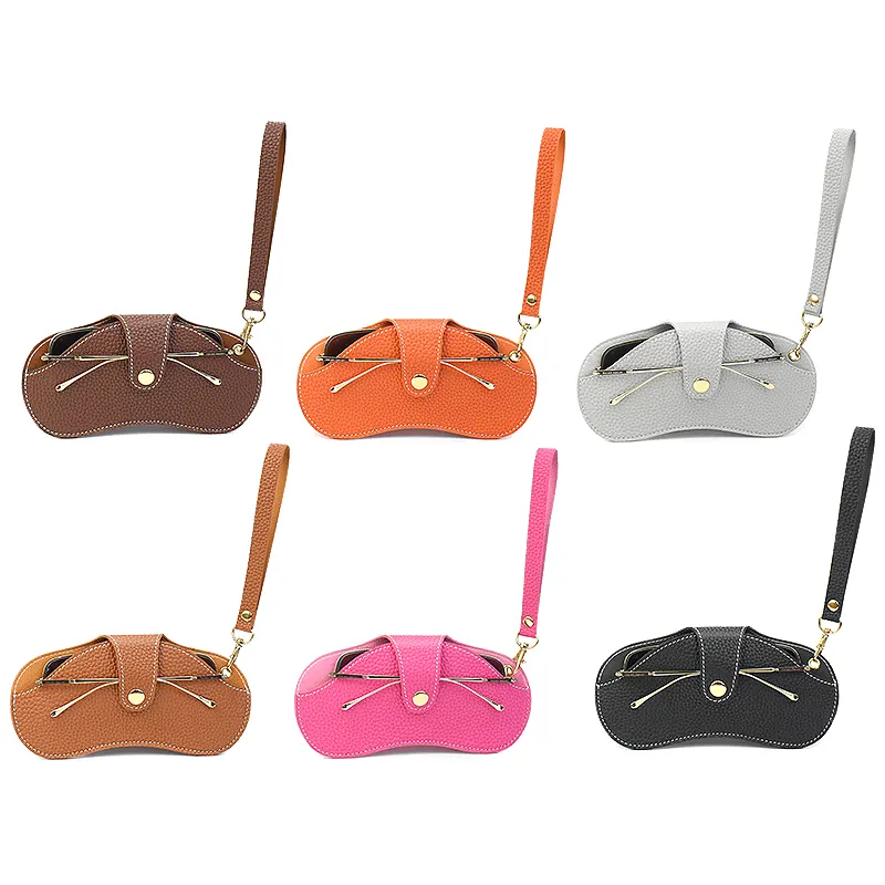 Recycled PU Leather Sunglasses Bag PU Eyeglasses Pouch Leather Sunglasses Cover Lens Protector With Leather String