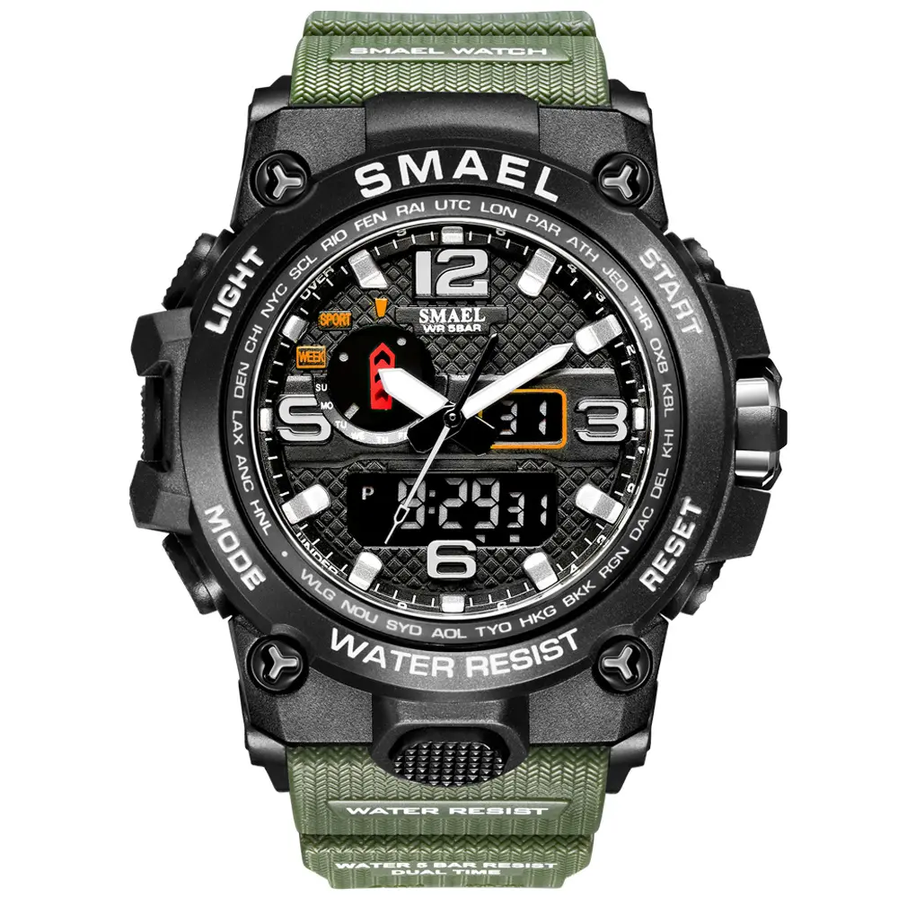 Men Sports Watches SMAEL Brand Dual Display Analog Digital LED Electronic Quartz Wristwatches Waterproof Swimming Watch