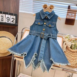 Abito Estivo 2026 da Ragazza Stile Cowboy con Bordo Irregolare, Canotta Senza Maniche e Cintura in Vita per Bambine di Mezza Età - Product Image 5