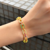 Bijoux fantaisie, bracelet en chaîne cubaine avec cristaux de zircone cubique colorés pour femmes, accessoire pour mariage et soirée
