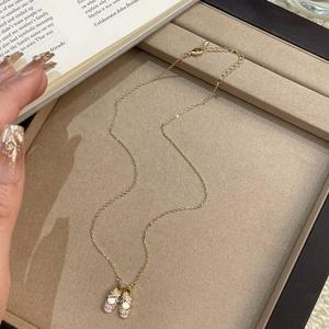 Collar con colgante de zapatilla de ballet y diamantes para mujer, rosa y azul cielo, corte brillante redondo, para uso diario - Product Image 2