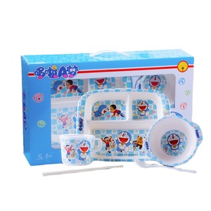 Doraemon Kids Tableware Set Melamine Bowl Cup Spoon Chopsticks Cartoon Design For Children Dining - Product Image 1