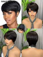 Perruque brésilienne courte bouclée style Pixie |   Perruque courte pour femmes, 100% cheveux humains Remy, fabriquée à la machine |   Plusieurs couleurs disponibles