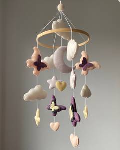Móviles de bebé de cuna interactiva Bohemia con mariposas de peluche nubes <span class=keywords><strong>para</strong></span> bebé niña vivero hecho a mano fieltro Luna estrella bebé móviles - Product Image 1