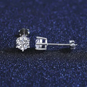 Earrings 925 Silver CZCITY Round Cut 1.0ct Moissanite 925 Sterling Silver Earring Diamond Test Passed 6 Prong Set Fine Jewelry