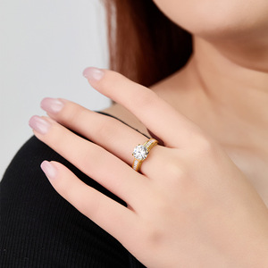 Four Prong <b>Solitaire</b> Classic Round Moissanite <b>Ring</b> S925 Sterling <b>Silver</b> Two Tone Engagement Wedding Jewelry Gift For Women - Product Image 3